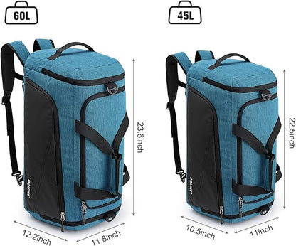 G4Free 45L/60L 3-Way Duffle Backpack Gym Bag with Wet Pocket & Shoes Compartment Sports Travel Weekender Overnight Duffel Bag