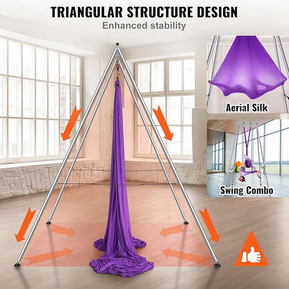 VEVOR Yoga Stand Frame, Max 441-551 lbs Load Swing Stand, Triangular Structure Aerial Rig, Aerial Silk Stands with Yoga Hammock, Standard & Height-Adjustable Version