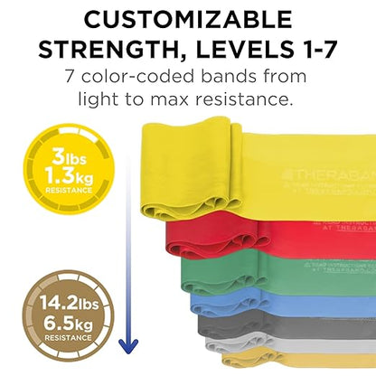 THERABAND Professional Latex Resistance Band Set, Pack of 7, Individual 6 Ft Elastic Band for Upper & Lower Body Exercise, Physical Therapy, Pilates, At-Home Workouts, 6 Foot Band, Levels 1 to 7