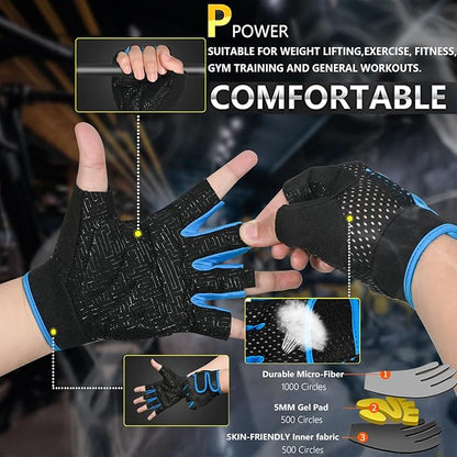 MOREOK Workout Gloves Padded Weight Lifting Gloves for Men/Women, [5MM Gel] Fingerless Grip Gym Gloves Fitness Gloves for Exercise, Weightlifting, Cycling, Pull ups, Rowing, and Climbing