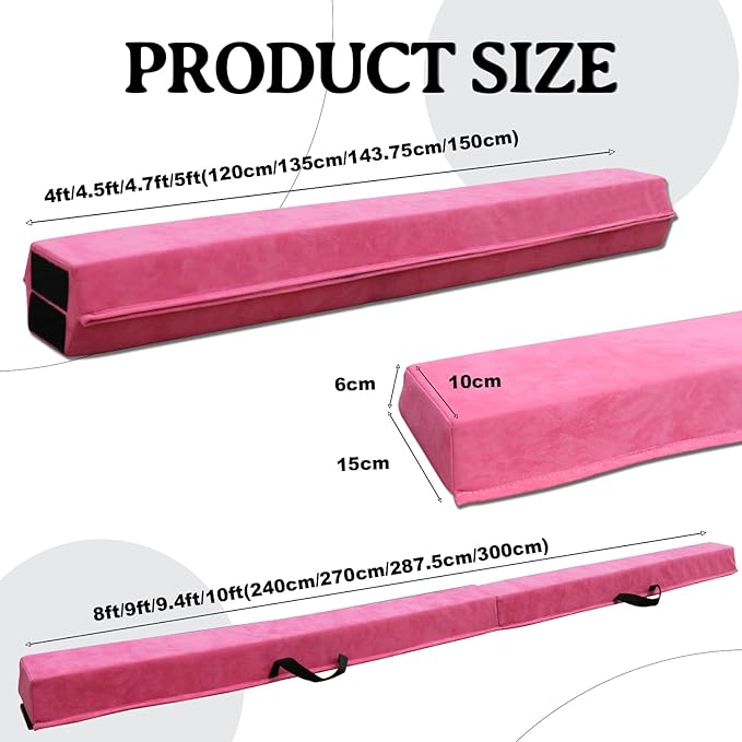 8FT/9.5FT Folding Balance Beam, Portable Gymnastics Beam Equipment with Non Slip Rubber Base & Suede Cover for Training/Practice/Professional Home Exercise