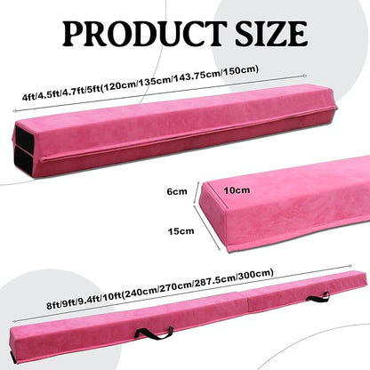 8FT/9.5FT Folding Balance Beam, Portable Gymnastics Beam Equipment with Non Slip Rubber Base & Suede Cover for Training/Practice/Professional Home Exercise