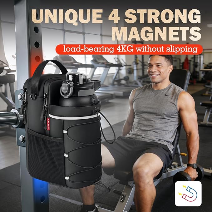Magnetic Gym Bag, Super Strong Magnetic Gym Water Bottle Bag with 4KG Weight Capacity, Sports Water Bottle Holder for Men & Women,Small Fitness Pouch, Crossbody Bag for Workouts, Trave, Gym Accessory