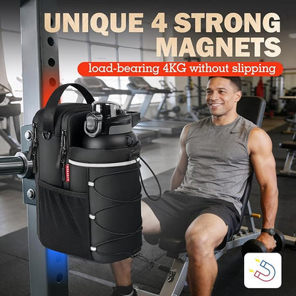 Magnetic Gym Bag, Super Strong Magnetic Gym Water Bottle Bag with 4KG Weight Capacity, Sports Water Bottle Holder for Men & Women,Small Fitness Pouch, Crossbody Bag for Workouts, Trave, Gym Accessory