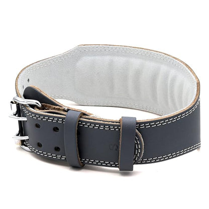 G4 Vision Genuine Leather Adjustable Weightlifting Belt 4 Gym Fitness Bodybuilding Powerlifting Deadlifting Thrusters Back Support Heavy Workout (Large, Gray)