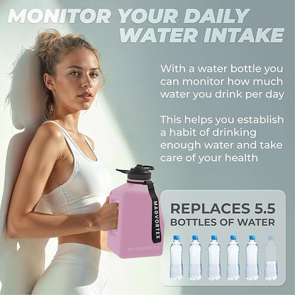 91oz Gym Daily Water Bottle Pink – Large BPA-Free PETG Jug with Magnetic Plate Phone Mount, Leakproof Flip-Top Lid, Wide Mouth for Ice, Straw, Carry Strap, Stable Base, Time Marker