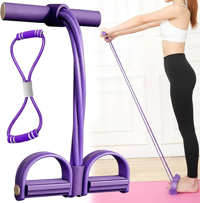 Pedal Resistance Bands with Handles,6 Tube Pedal Ankle Puller,Multifunction Fitness Bands with Figure 8 Resistance Band for Strength Training,Waist,Arm, Leg Slimming, Home Gym Exercise Equipment