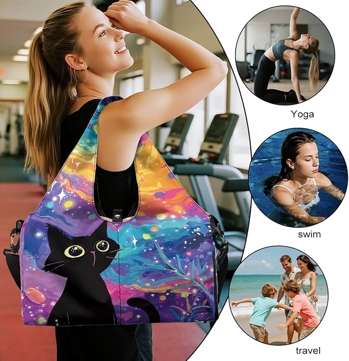 Gym Bag with Yoga Mat Holder Large Tote Bag With Multi Pockets for Women Men Dry Wet Separated Pocket Carryall Yoga Tote Bag for Pilates Travel Workout Office