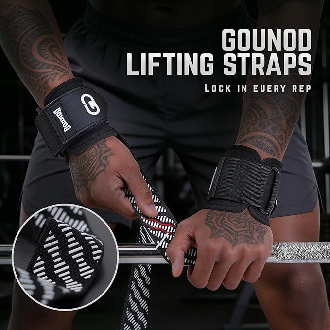 GOUNOD Lifting Wrist Straps with D Ring for Weightlifting & Gym – Heavy Duty Padded Wrist Support for Men & Women – Non-Slip Hand Grip Straps for Deadlifts, Pull Ups, Cable Machines & Bodybuilding
