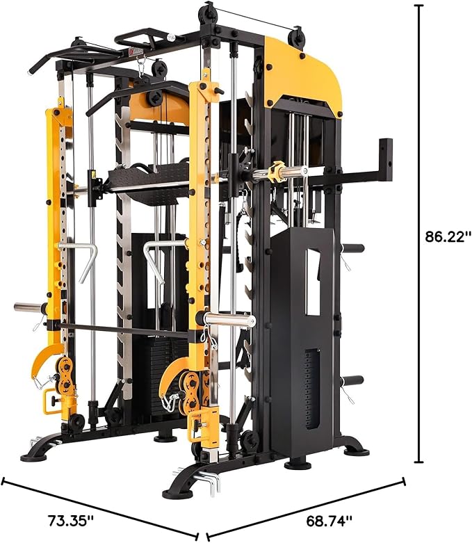 Altas Strength 3061B Smith Machine with Adjustable Lever Arms, 2:1 Pulley Ratio All-in-One Home Gym System, Commercial Grade Squat Rack with Dual 440lbs Weight Stacks & Attachment (Safe Solo Training)