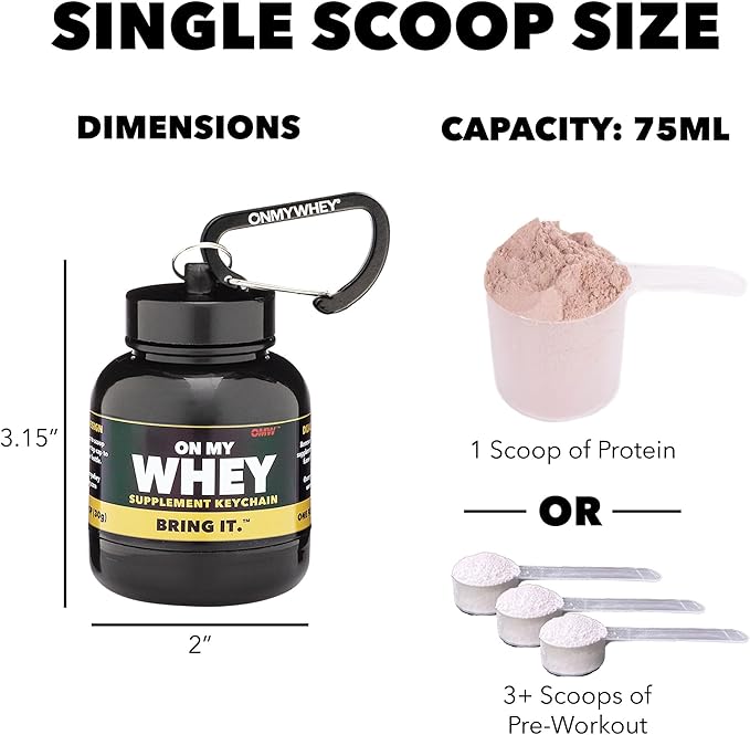 OnMyWhey - Protein Powder and Supplement Funnel Keychain, Portable to-Go Container for The Gym, Workouts, Fitness, and Travel - TSA Approved, Classic 3-Pack