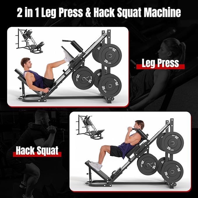 Dripex Leg Press Machine, Leg Press Machines for Home Gym, Professional Leg Press Hack Squat Machine Combo with 4 Weight Plate Storage Holders for Full Lower Body Workout - Weight Plates Not Included