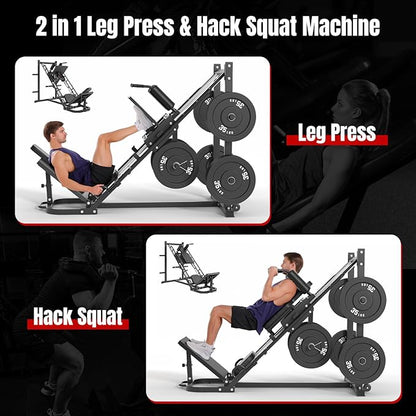 Dripex Leg Press Machine, Leg Press Machines for Home Gym, Professional Leg Press Hack Squat Machine Combo with 4 Weight Plate Storage Holders for Full Lower Body Workout - Weight Plates Not Included