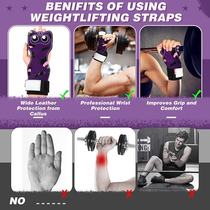 Lifting Wrist Straps Weight Lifting Grips with Cushion Wrist Loop Gym Workout Straps Double Layer Leather with Storage Pouch for Women and Men Deadlift Powerlifting Pull Up
