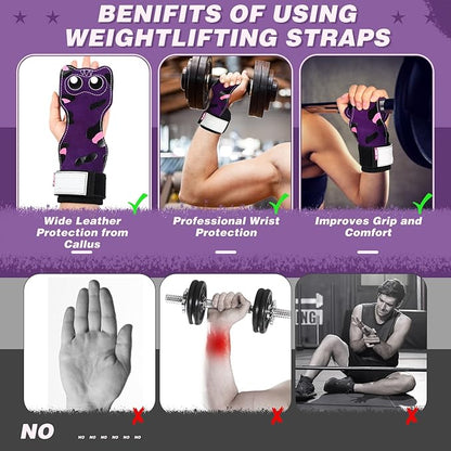 Lifting Wrist Straps Weight Lifting Grips with Cushion Wrist Loop Gym Workout Straps Double Layer Leather with Storage Pouch for Women and Men Deadlift Powerlifting Pull Up
