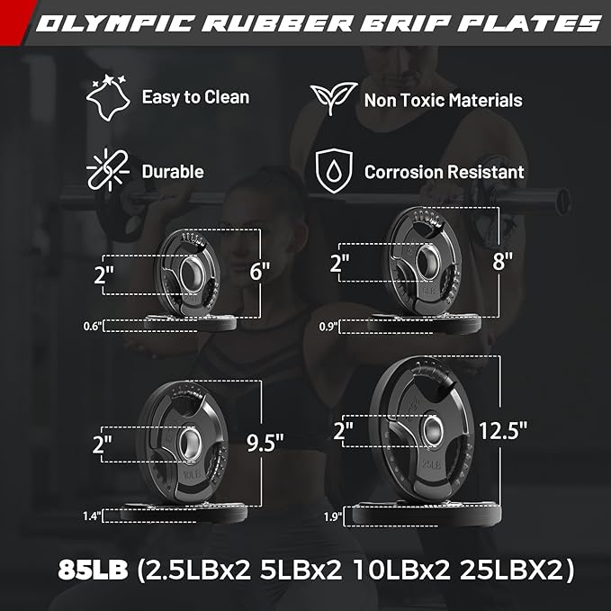 RitFit Barbell Weight Set - 4/6FT Olympic Barbell with Weight Plates (55-115LB Total) - Weightlifting Equipment for Squats, Curls, Deadlifts, Presses, Hip Thrusts