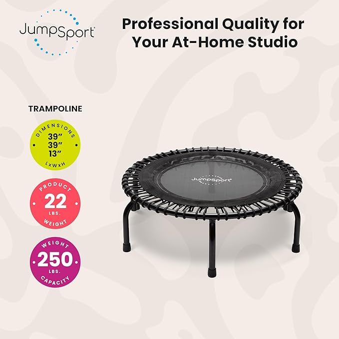 JumpSport 39" ESSENTIAL Fitness Trampoline | Model 220, 230, 250 | Exercise Trampoline | 30 Low-Impact Bungees