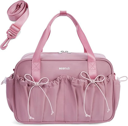 ECOHUB Small Gym Bag for Women, Mini Gym Duffle Bag with Wet Compartment, Bowknot Sports Bag, Cute Gym Tote Bag Dance Yoga Workout Travel Bags Pink