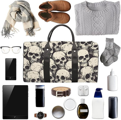Travel Duffel Bag Gothic Vintage Skull Waterproof Sport Gym Bag Foldable Travel Bag Overnight Bag Weekender Bag Handbag Sports Duffle Bags for Girls Women Men Boys