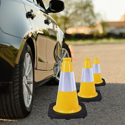8 Pack 12 Inch Yellow Traffic Cones with Black Base, Multipurpose Road Safety Markers for Driveway, Parking Lots, Pet Training (8, Yellow, 12 Inch)