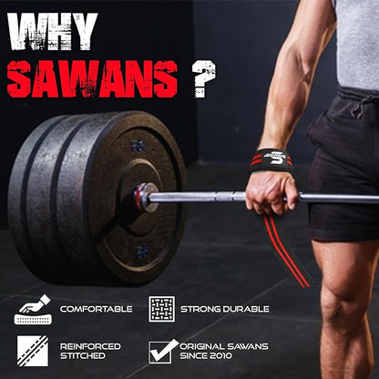 SAWANS Lifting Straps Weight Lifting Wrist Support Fitness Padded Gym Heavy Duty Anti Slip Hand Bar Grips Neoprene Bodybuilding Dumbbell Power Deadlift Barbells Workout Strength