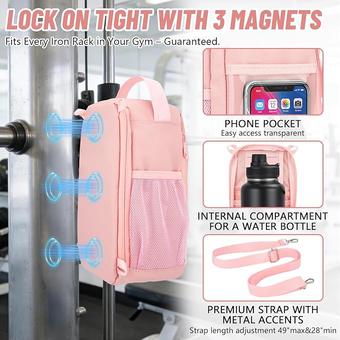 Magnetic Gym Water Bottle Bag with Strong Magnet Holder for Men and Women, Small Carrying Pouch for Phone Keys and Earbuds, Secure Metal Attachment for Gym and Sports Use