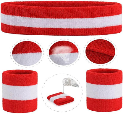 ONUPGO Sweatband Set Sports Headband Wristband Set Sweatbands Terry Cloth Wristband Wrist Sweatband Headbands Moisture Wicking Sweat Absorbing Head Band