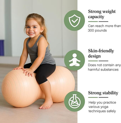 Jexine Peanut Ball for Kids Therapy - 3-Piece Anti-Burst Set, Yoga Balance Exercise Ball for Pregnancy & Home Gym, Includes 1 Pump & 3 Size Options