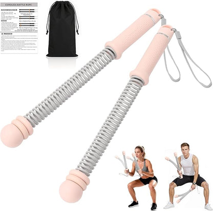 Ropeless Battle Ropes, Adjustable Weighted Cordless Trainer for Home Gym HIIT Low Impact Workouts, 17.1 in Portable with Sliding Resistance Rings and Storage Bag (Pink)