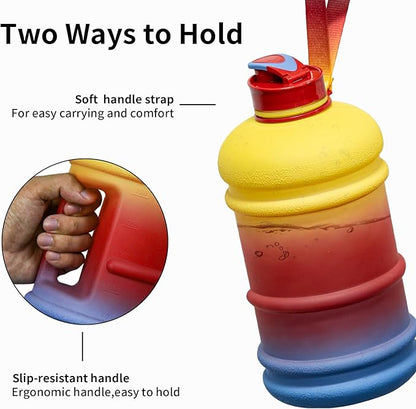 TOOFEEL 2.2 Litre / 74oz Athletic Water Bottle with Frosted Handle for Camping - Bike Bottle - Water Jugs For Drinking - Reusable Water Bottles - Oriental Red Colored Webbing Gradient Color Water Jug