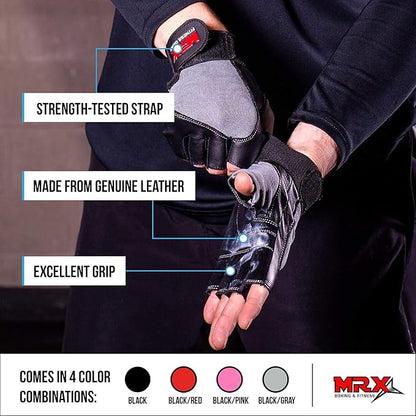 MRX Weight Lifting Gloves Gym Training Bodybuilding Fitness Powerlifting Workout Weightlifting Gloves Genuine Leather for Men & Women