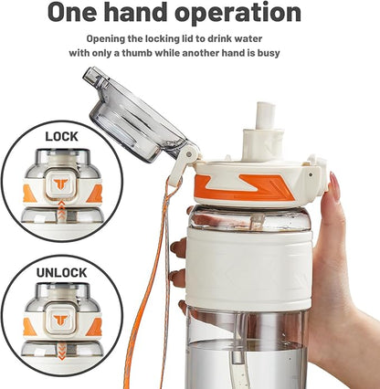 TKK Sports Water Bottles with Removable Straw 29 oz Leak-proof Flip Top Lid BPA Free Tritan Bottles with Strap for School, Fitness, Gym, Outdoor, White