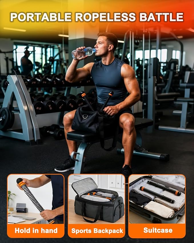 Ropeless Battle Ropes Cordless Adjustable Weighted Portable Home Gym Exercise Rope with Storage Bag Training Equipment for Men & Women Full Body Strength Fitness and Workout