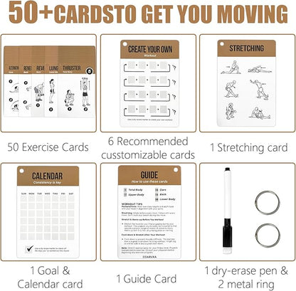 Dumbbell Cards for Women & Men-50 Dumbbell Workout Cards，Includes 2 Rings& Dry-Erase for Easy Organization-Home, Gym or Studio (Dumbbell)