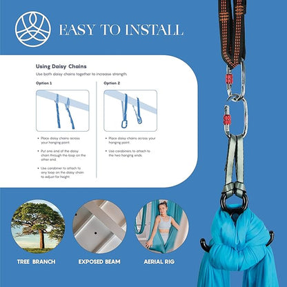 Aerial Silks Starter Kit - Durable 9 Yards of Aerial Yoga Hammock with Hardware & Guide - Aerial Swing for Acrobatic Flying Yoga & All Levels (Aerial Rigging Point Up to 13ft)