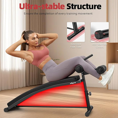 BODY RHYTHM Sit Up Bench with 4 Adjustable Heights and Reverse Crunch Handle, Curved Ab Workout Bench for Home Gym, Adjustable Weight Bench for Core Workouts and Decline Bench Press, Suitable for Individuals Up to 5.9ft Tall.