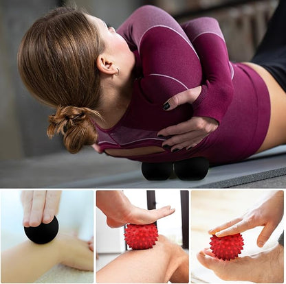 Massage Ball for Deep Tissue Therapy, Lacrosse Ball for Trigger Point and Myofascial Release, Muscle Knots, and Yoga Therapy (Black-Red)