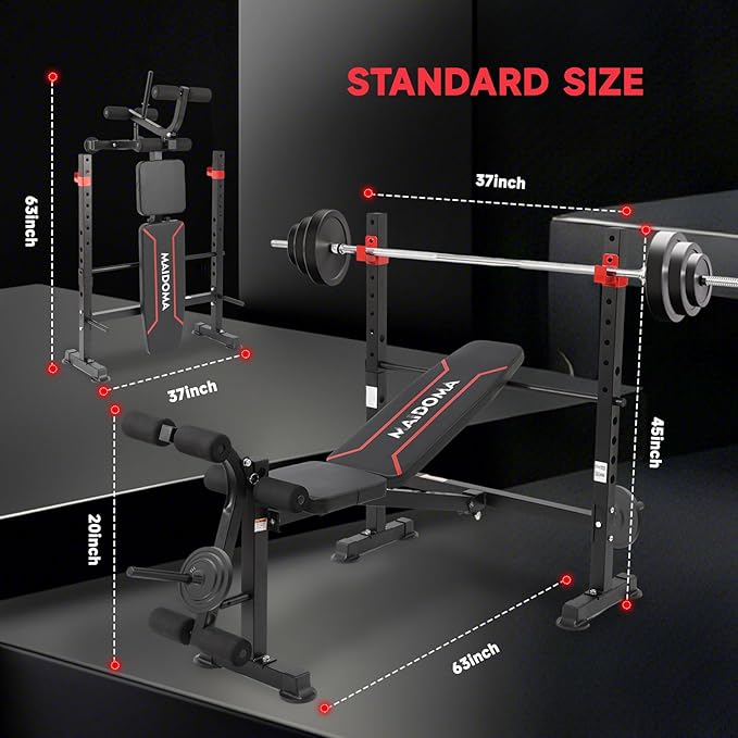 Foldable 750LBS Weight Bench Set, Adjustable Workout Bench Set for Home Gym Exercise with Leg Extension and Squat Rack, Bench Press Set for Men & Women Full Body Strength Training