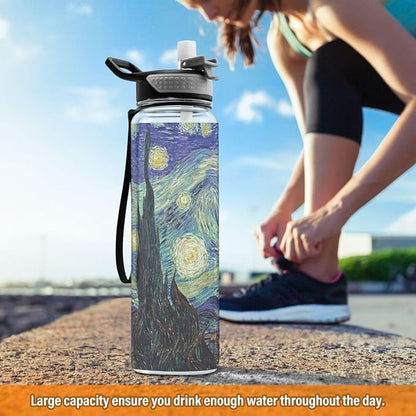 ALAZA Starry Night Sports Water Bottle with Straw Tritan Drink Bottle 32 oz BPA Free Reusable for Travel Outdoor Fitness