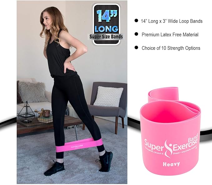 USA 14" x 3" Extra Long Latex Free Mini Loop Bands in 3, 5, 10 Pack Sets. 10 Strengths for Resistance Training, Stretching, Yoga, Toning. Plus an Exclusive iPhone App and E-Book.