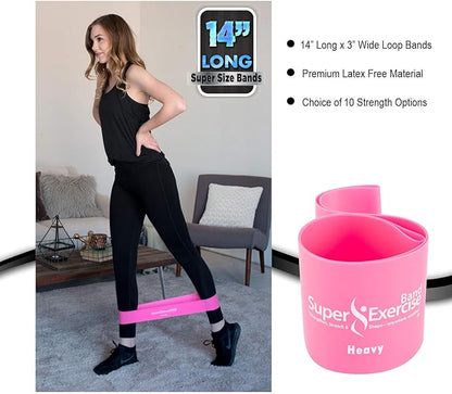 USA 14" x 3" Extra Long Latex Free Mini Loop Bands in 3, 5, 10 Pack Sets. 10 Strengths for Resistance Training, Stretching, Yoga, Toning. Plus an Exclusive iPhone App and E-Book.