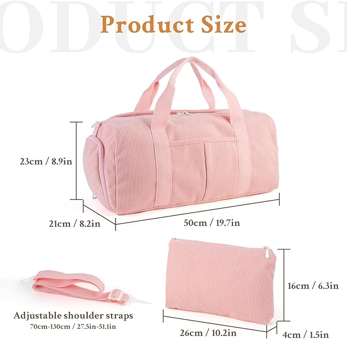 2PCS Gym bag for women, Duffle Bag with Wet Pocket & Shoe Compartment and item bag, Duffle Bag for Travel, Sports, Fitness & Workout