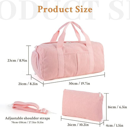 2PCS Gym bag for women, Duffle Bag with Wet Pocket & Shoe Compartment and item bag, Duffle Bag for Travel, Sports, Fitness & Workout