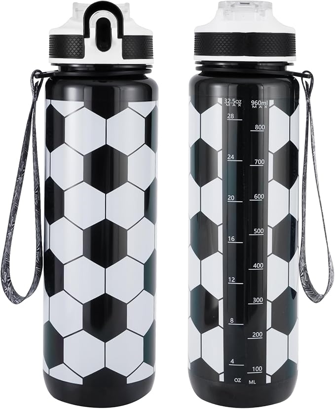 EYQ 32 oz Water Bottle with Time Marker, Carry Strap, Leak-Proof Tritan BPA-Free, Ensure You Drink Enough Water for Fitness, Gym, Camping, Outdoor Sports