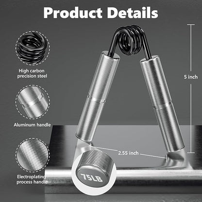 Professional Hand Grip Strengthener Trainer Kit, 50-175LB Metal Hand Gripper with 2 Finger Stretcher & 2 Grip Ring Wrist Foream Strengthener Exercise Workout Trainer for Pro Beginner Professionals