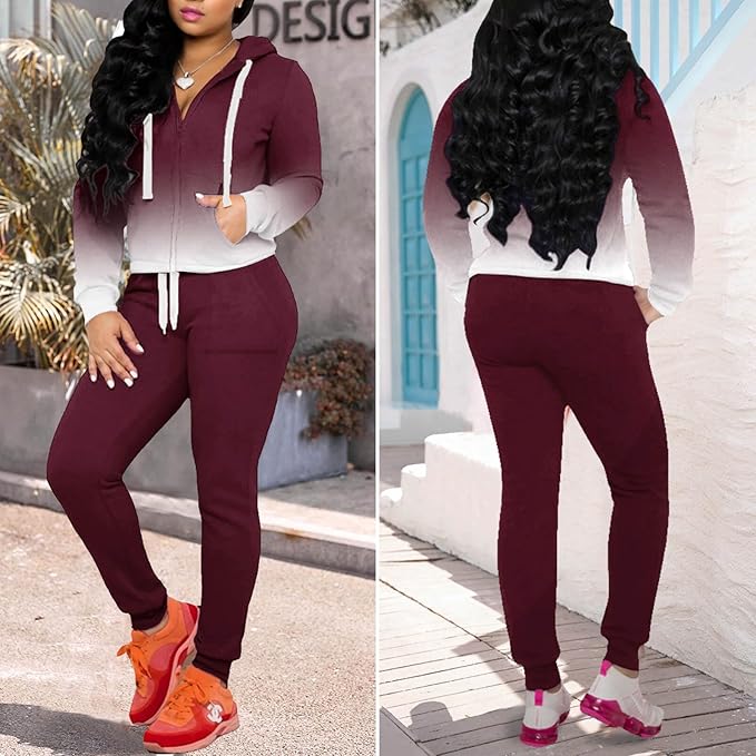 CLOCOR Track Suits for Women Set - Casual 2 Piece Outfits Sweatsuit Pocket Hoodies Long Sleeve with Patchwork Pants Set