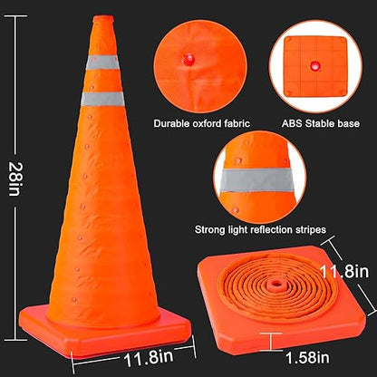 TENKAIWICK 28 Inch 2 Pack Traffic Cones, Collapsible Safety Cones, Multi Purpose Pop-up Cones with Reflective Collar, Orange Cones for Parking lot, Driveway, Driving Training etc