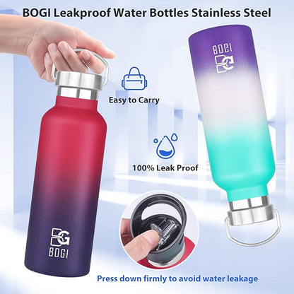 BOGI 20oz Insulated Stainless Steel Water Bottles - 2 Pack Wide Mouth Leakproof with Straw and Handle, BPA Free for School, Fitness, Outdoor Sports
