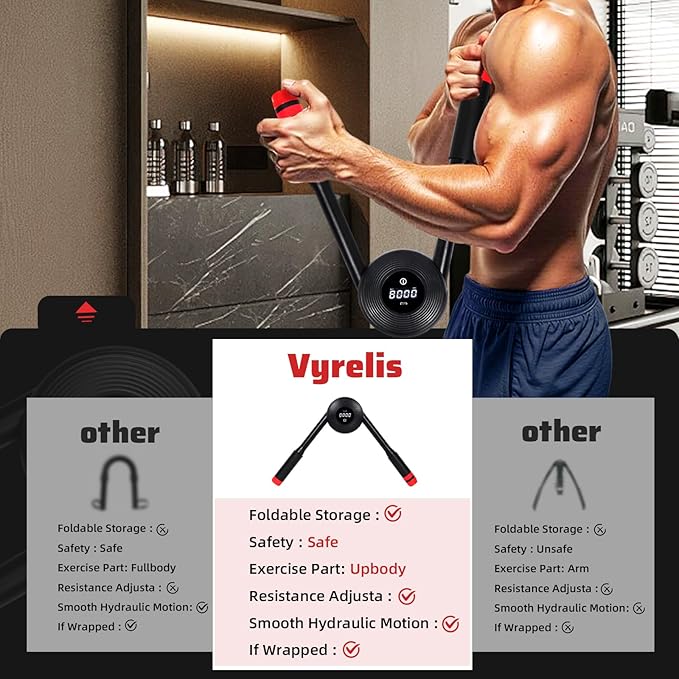 Hydraulic Power Twister Adjustable Resistance 22–440 lbs Digital Display, Foldable Arm Chest Exerciser for Women Men, No Snapback Safety, Portable Home Gym Gear