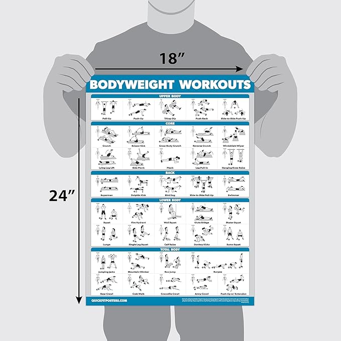 Palace Learning Bodyweight Workout Exercise Poster - Body Weight Workout Chart - Calisthenics Routine -with Plastic Frame, 18" x 24"